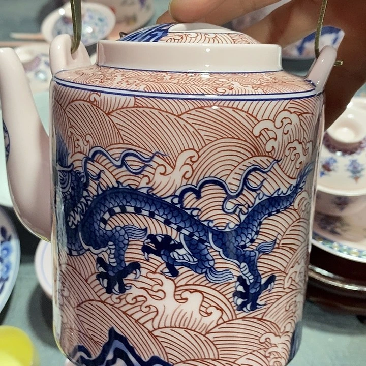 摆件陶红稀土龙纹釉里红大壶