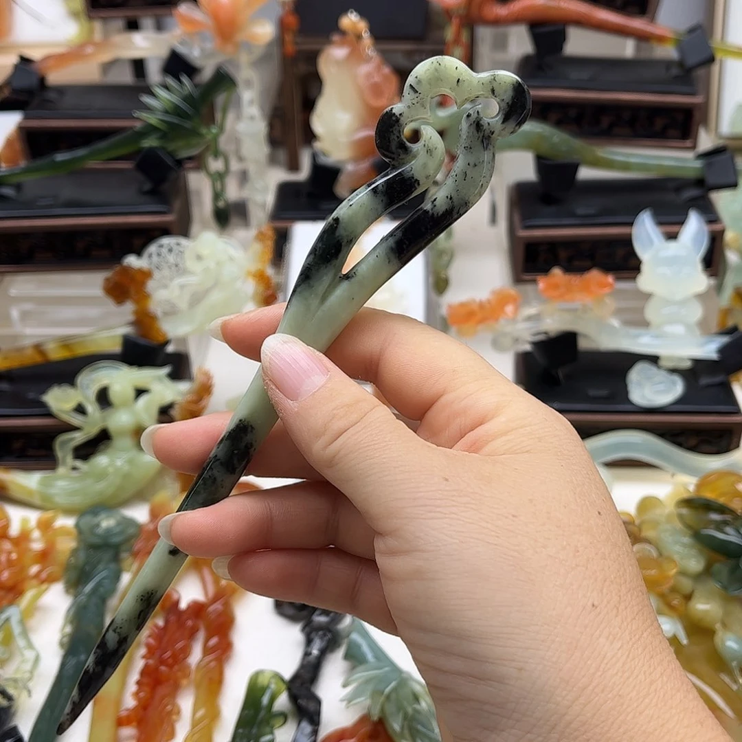 蛇纹石玉未镶嵌岫玉发簪