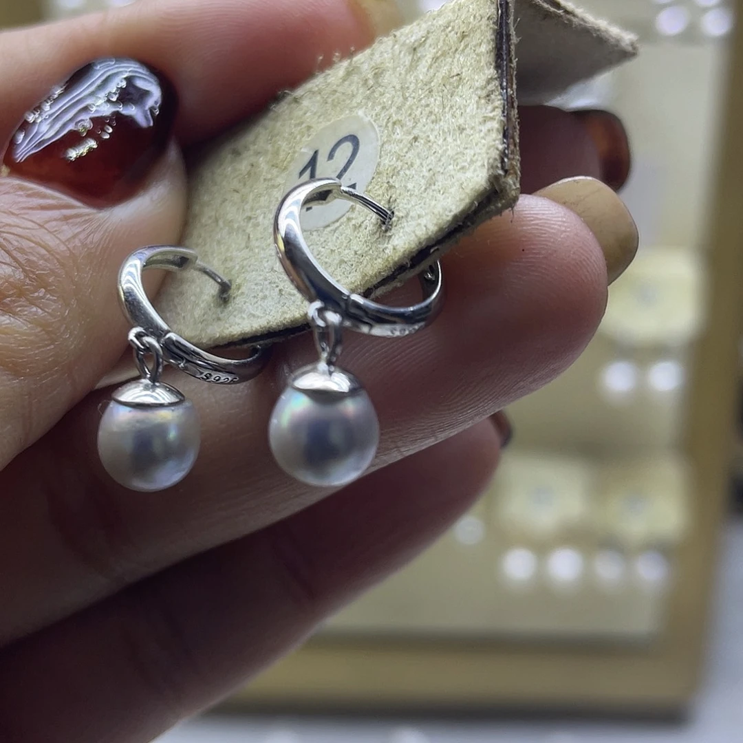 海水珍珠银S925镶嵌耳饰