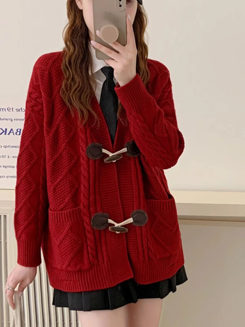 121-130慵懒风复古开衫遮肉短款针织开衫春秋洋气毛针织衫