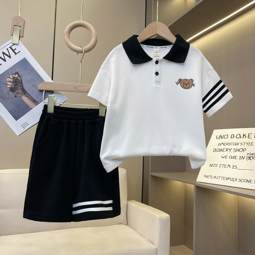 【买衣服送裤子到手一套】儿童小熊印花Polo衫夏季休闲套装-X240