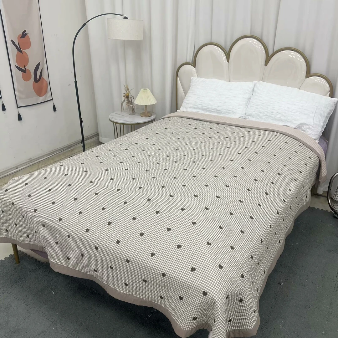 【咖色格子爱心】200*230秋冬四季多功能加厚床盖