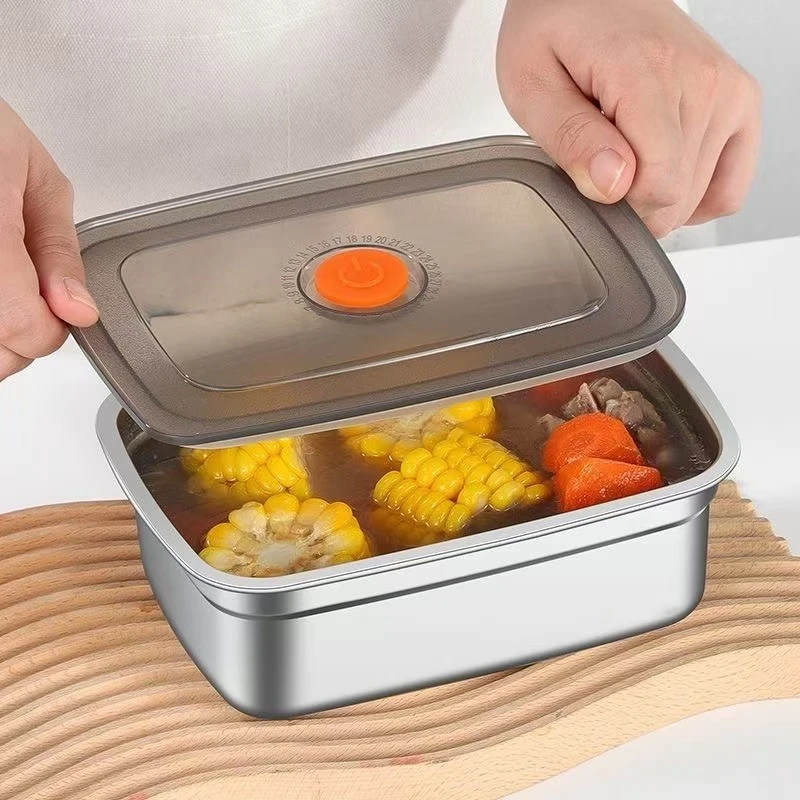 【买两单以上 优先发货】1500ml不锈钢保鲜盒密封盒锁鲜盒带密封盖