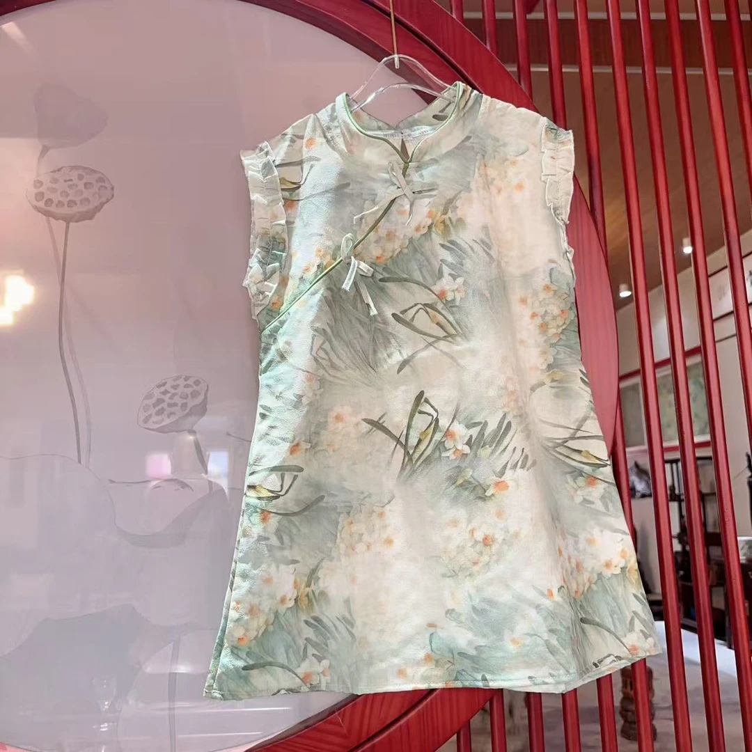 安大秋童装【荷韵清衫】2025年国风春夏款儿童国风旗袍YF708