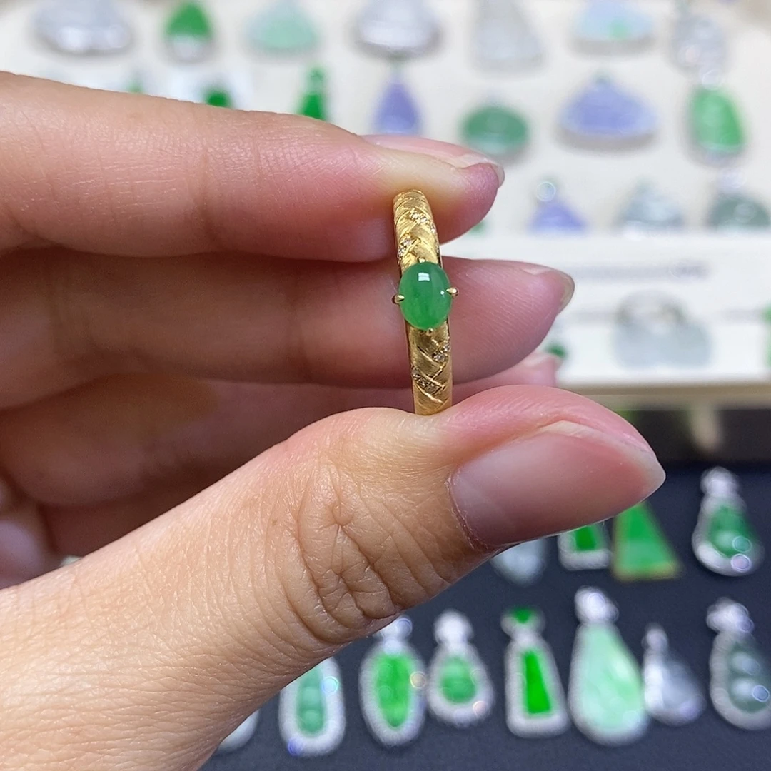翡翠18K金镶嵌吊坠(不含链)戒指