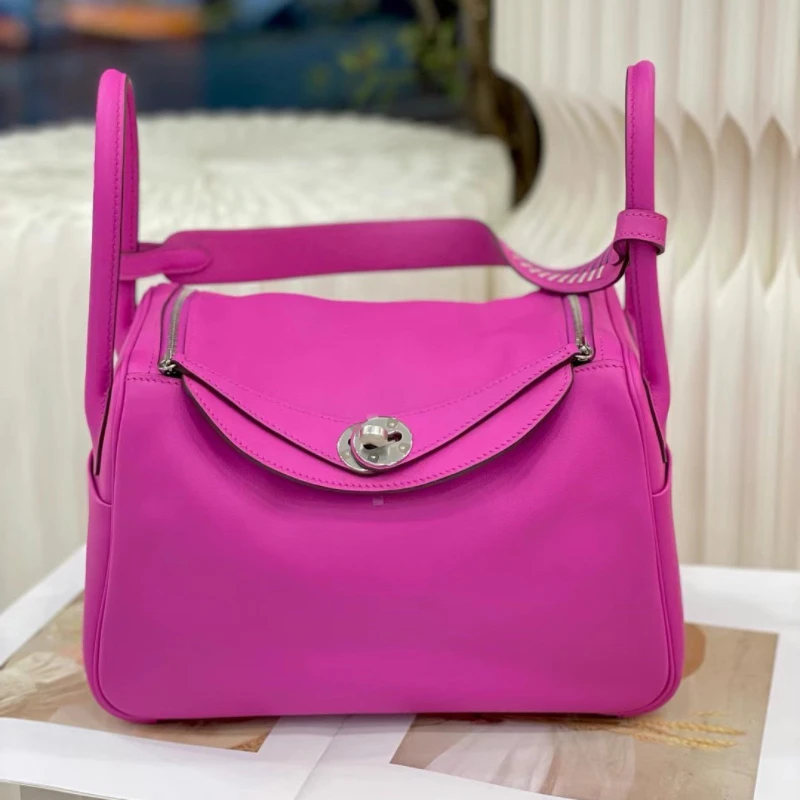 99新 Hermes/爱马仕 爱马仕玉兰粉lindy26编织肩带单肩包