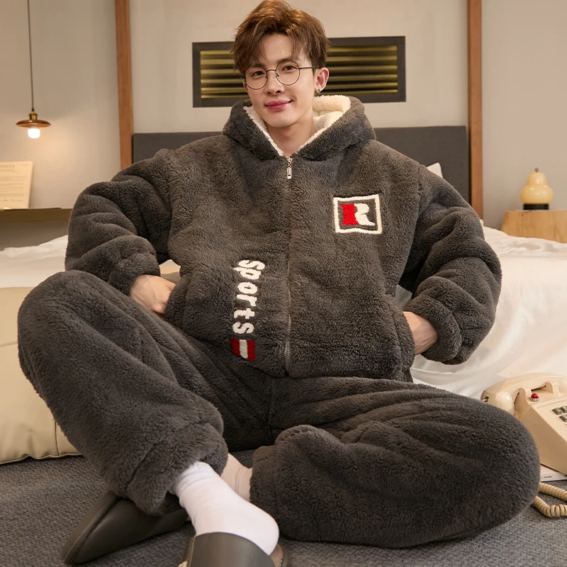 男士睡衣男款冬季珊瑚绒加绒加厚2025新款法兰绒深厚家居服秋冬天