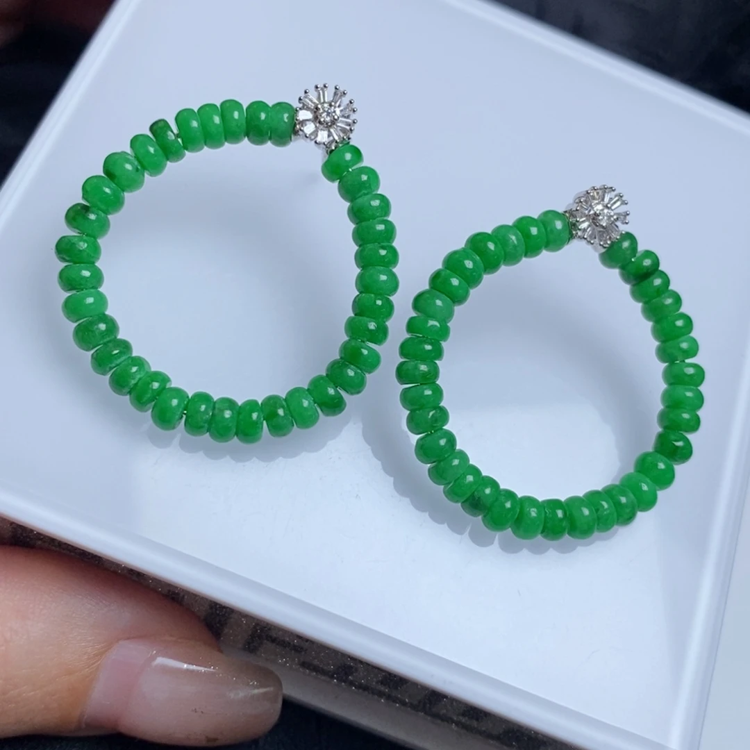 翡翠18K金镶嵌耳饰设计款算盘珠耳钉