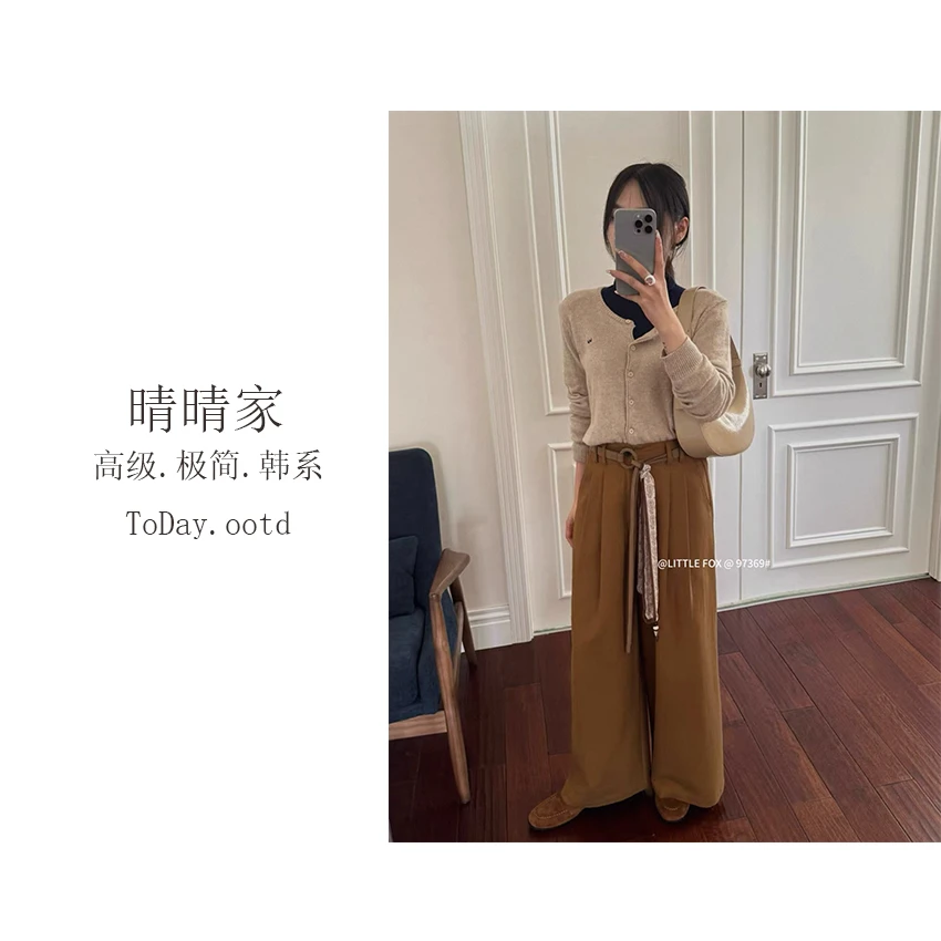 晴晴家-【慢调巴黎】秋季韩系百搭通勤丝巾裤726