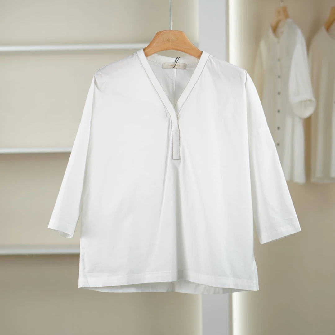 麦迪尚品【唯】51203664 春夏简约宽松含棉宽松衬衫上衣女装