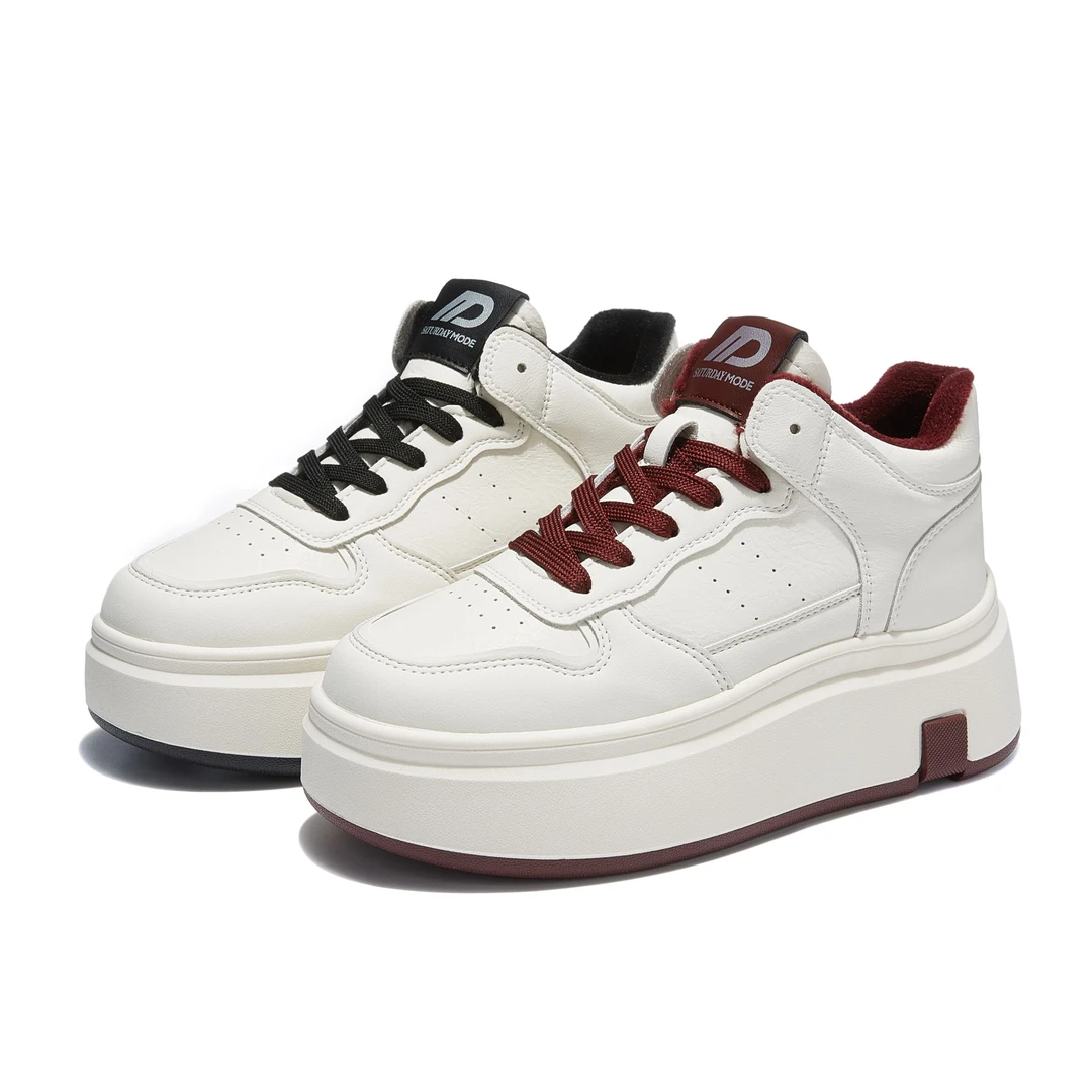 高帮小白鞋2024新款秋冬加绒保暖运动厚底百搭板鞋E09