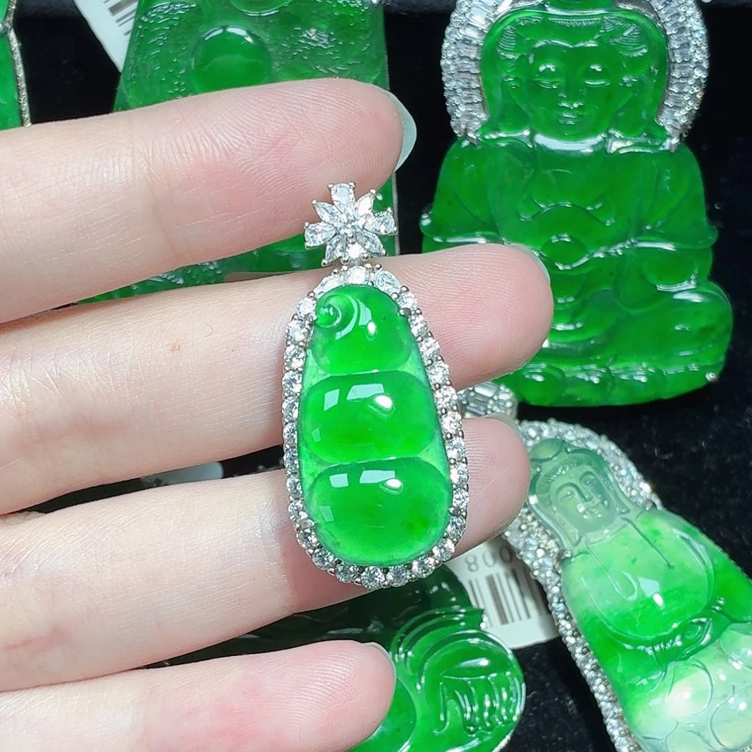 翡翠银S925镶嵌颈饰天然A货翡翠