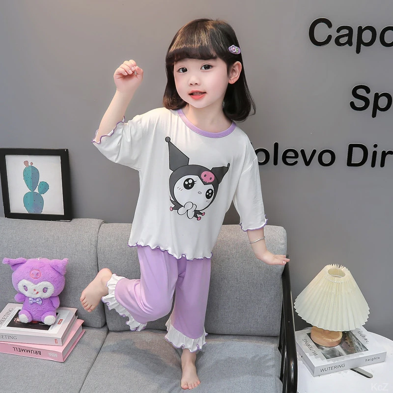 女童睡衣夏季薄款莫代尔儿童家居服卡通套装小女孩宝宝冰丝空调服