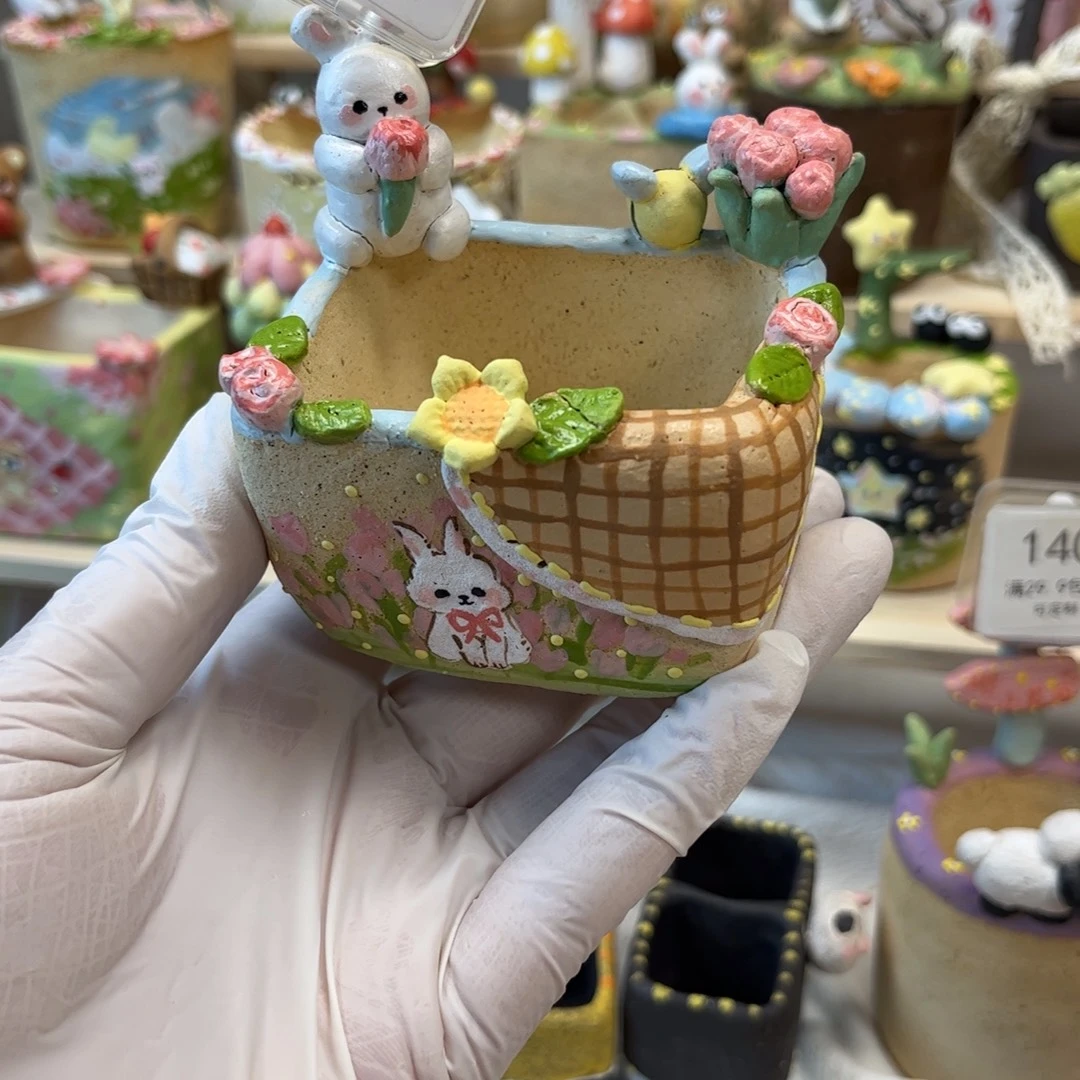 橙***ᐝ824兔子花朵长方盆微瑕