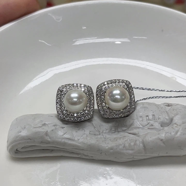 耳饰银S925镶嵌海水珍珠AK7-8mm106