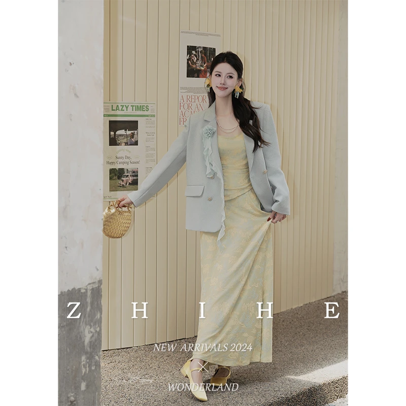 至禾Wonderland【海雾小苍兰】原创清丽雅致收腰褶皱吊带+A字半裙