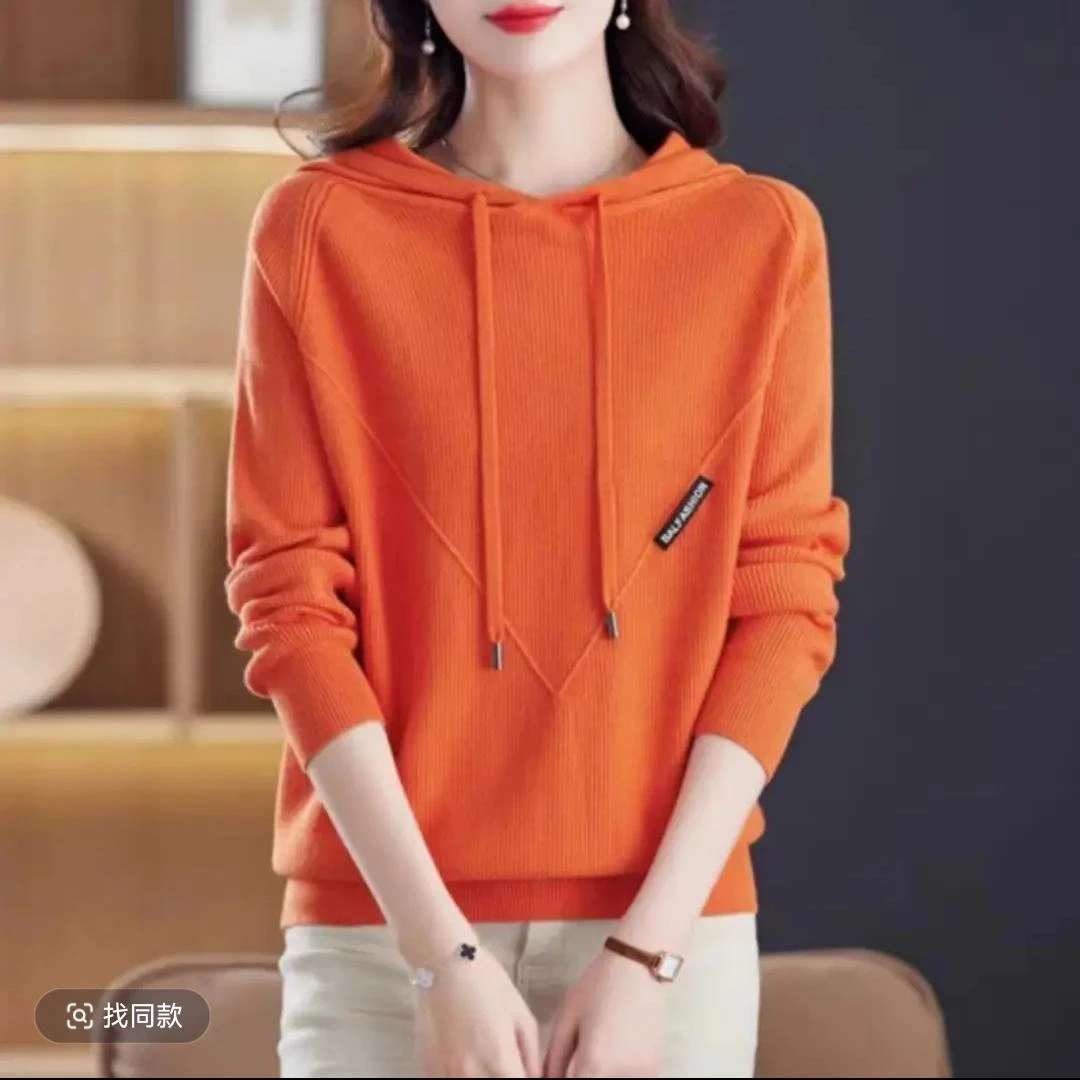 【橘色帽衫】秋冬韩版潮流休闲时尚百搭套头带帽连帽长袖针织衫