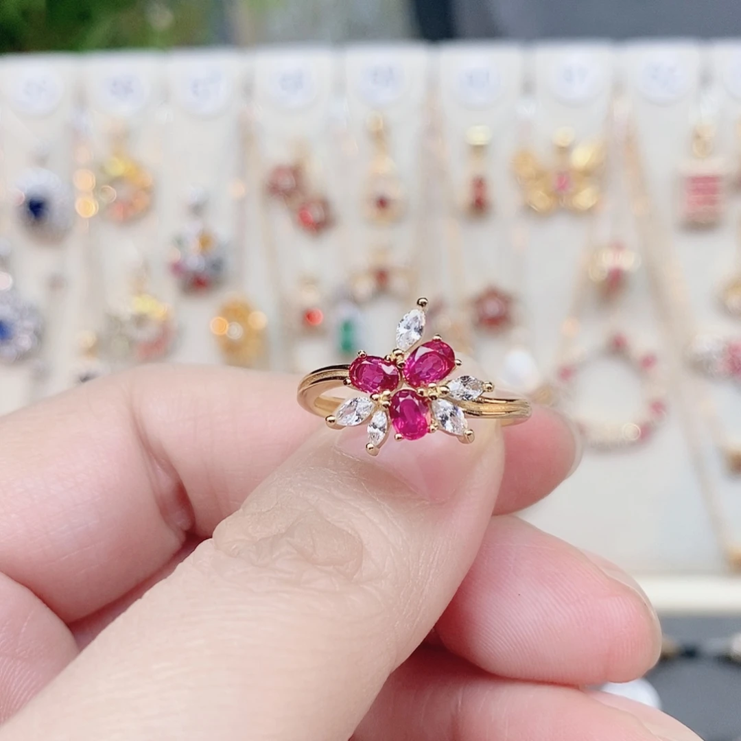 红宝石戒指银S925镶嵌