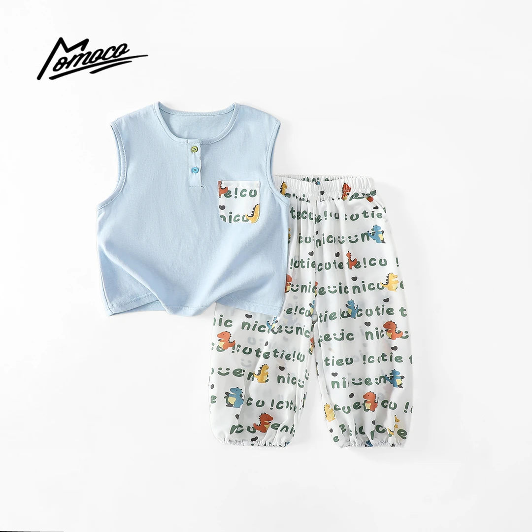 MOMOCO夏季男童背心套装时尚童趣休闲防蚊裤两件套77230578470