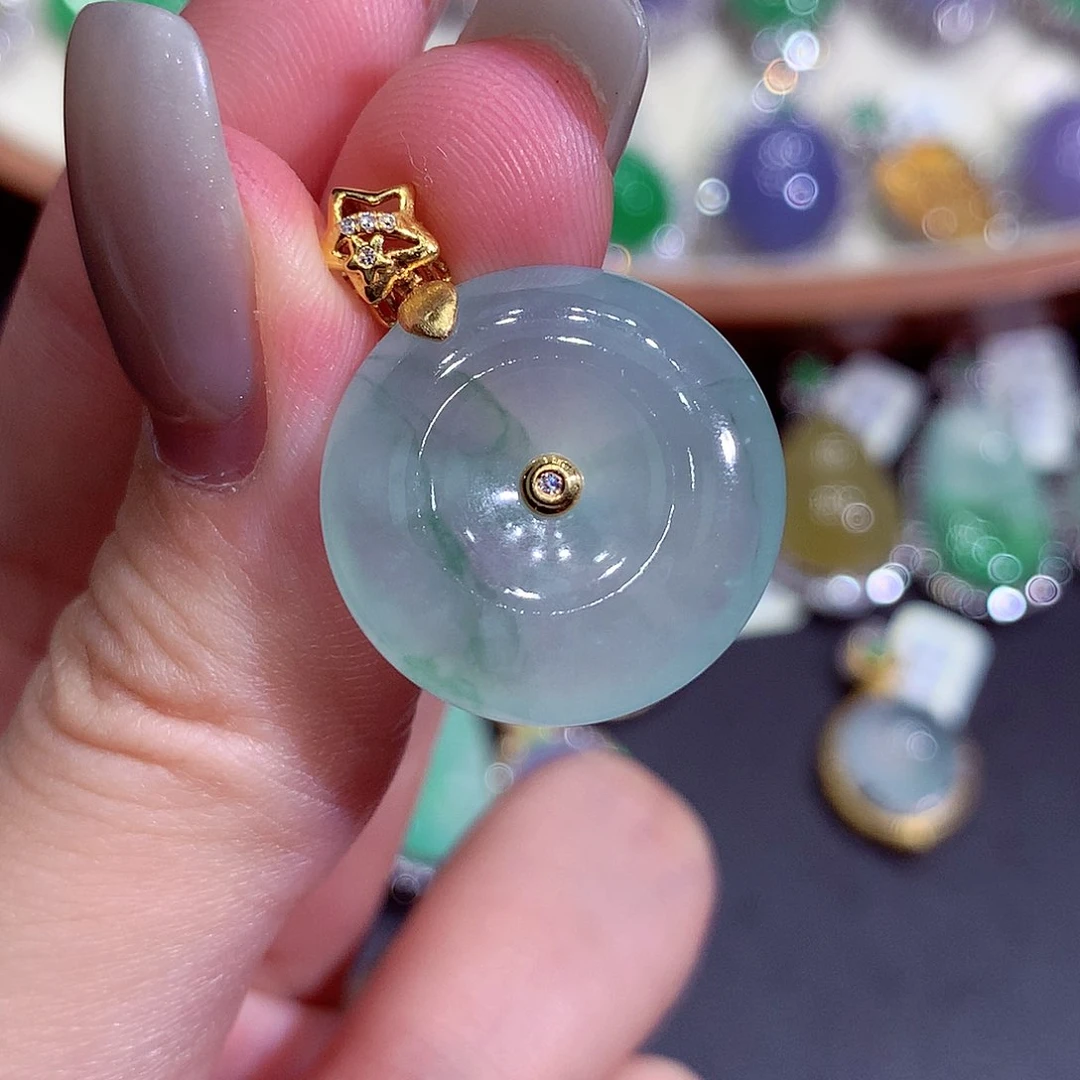 吊坠(不含链)18K金镶嵌翡翠