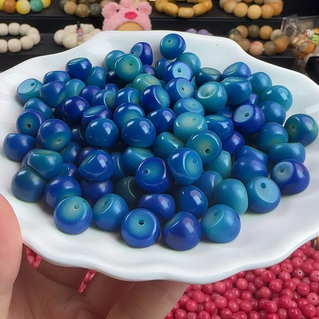 菩提根/象牙果手串卡12孔雀蓝蒜瓣50颗