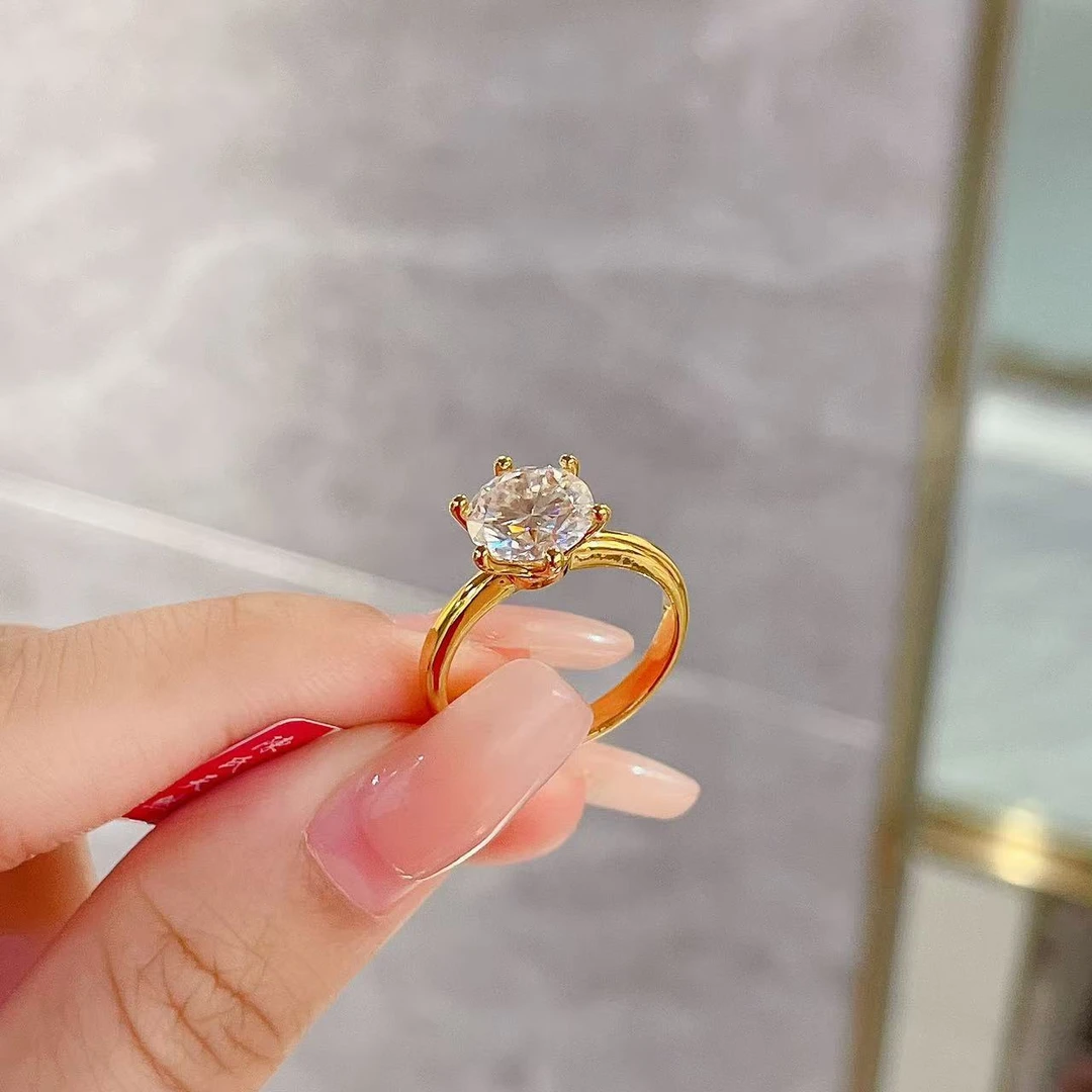 足金999 黄金首饰 5D莫桑3克拉081戒指 时尚镶嵌款