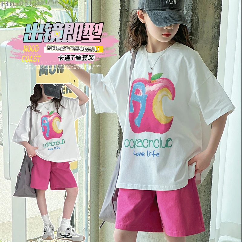 女童夏季短袖套装2025新款儿童运动休闲洋气夏款中大童女孩两件套