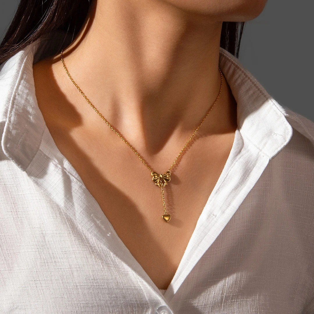 钛钢项链 甜美气质蝴蝶流苏项链女款毛衣链轻奢小众高级感百搭INS