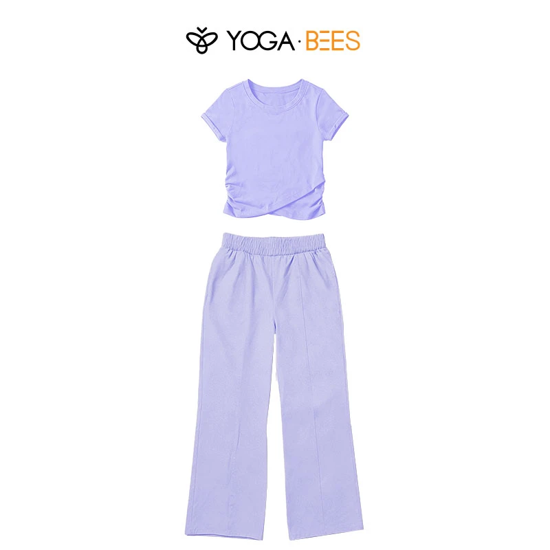 Yogabees小蜜蜂瑜伽无缝纯棉短袖套装小蛮腰收腰交叉设计XH100102