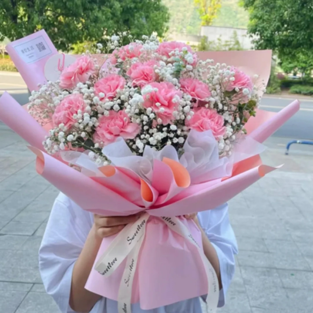 【幸福安康】11朵粉色康乃馨满天星花束母亲节5.11号送母亲送丈母娘