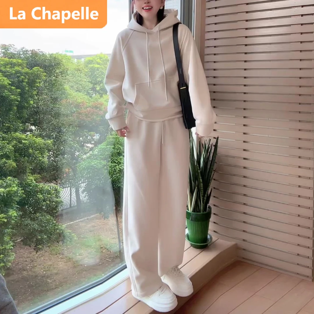 拉夏贝尔运动风休闲时尚套装春秋韩版宽松长袖连帽卫衣长裤两件套
