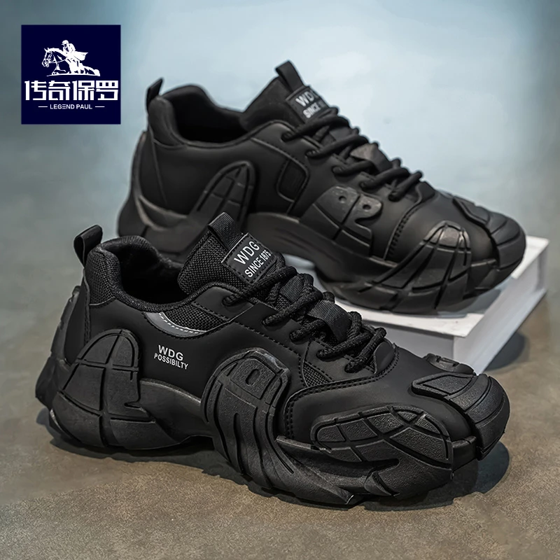 传奇保罗男鞋秋季厚底增高防滑耐磨运动鞋百搭轮胎鞋踩屎感老爹鞋
