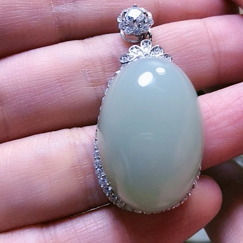 和田玉戒指银S925镶嵌