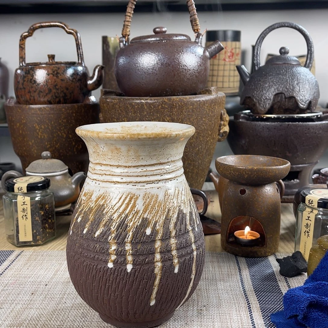 壶紫砂粗陶实用花瓶