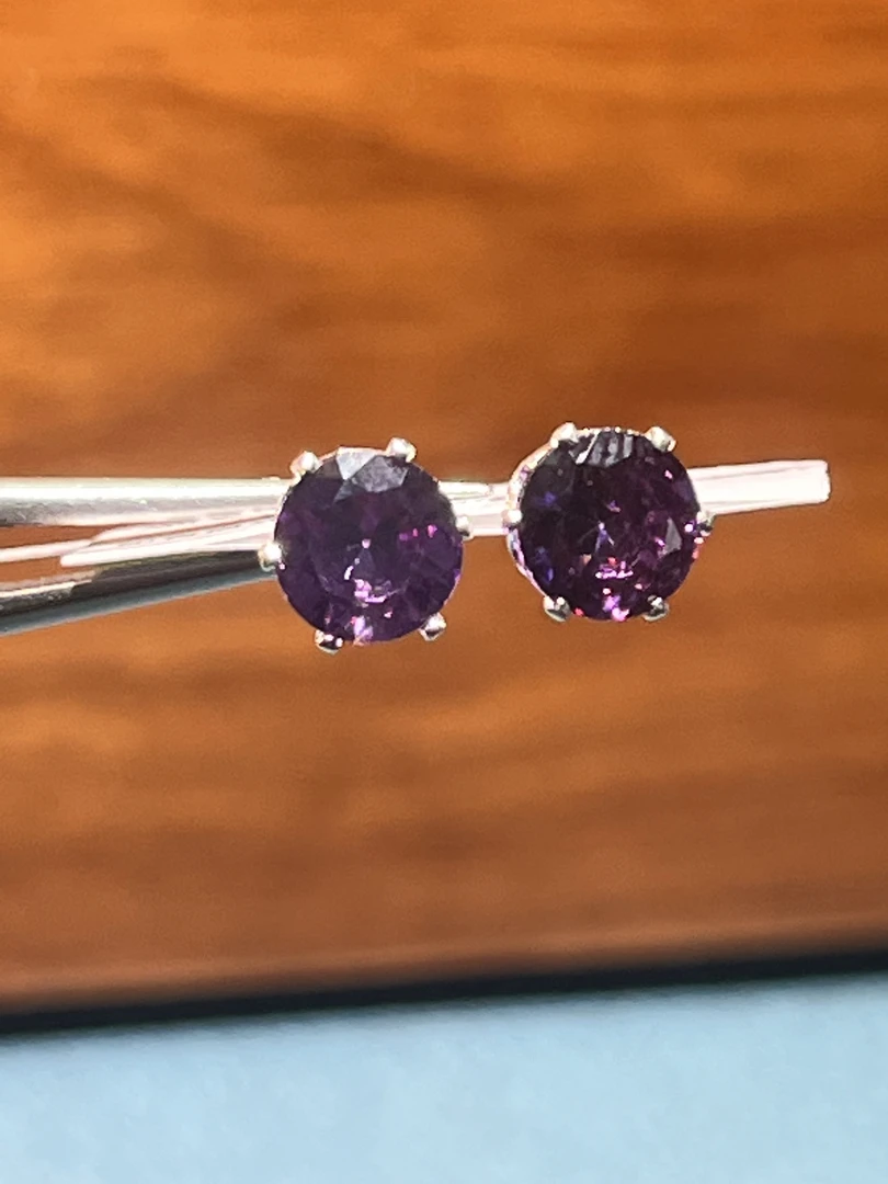 711紫水晶耳钉简约圆四