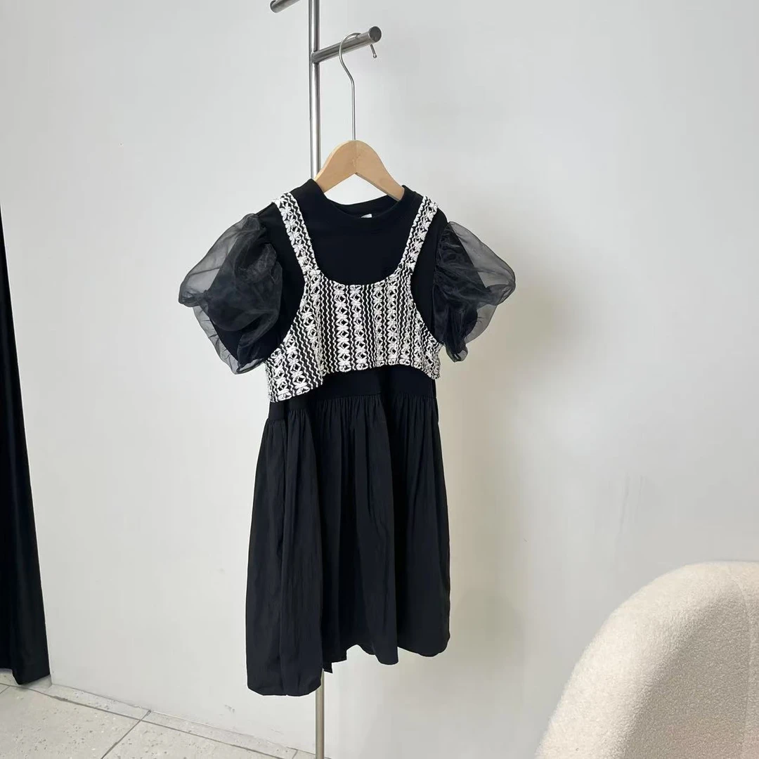 夏款女童黑色针织背心连衣裙套装 2348可系