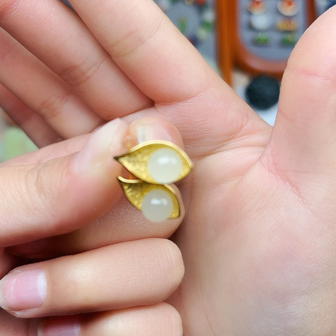 和田玉银S925镶嵌耳饰06