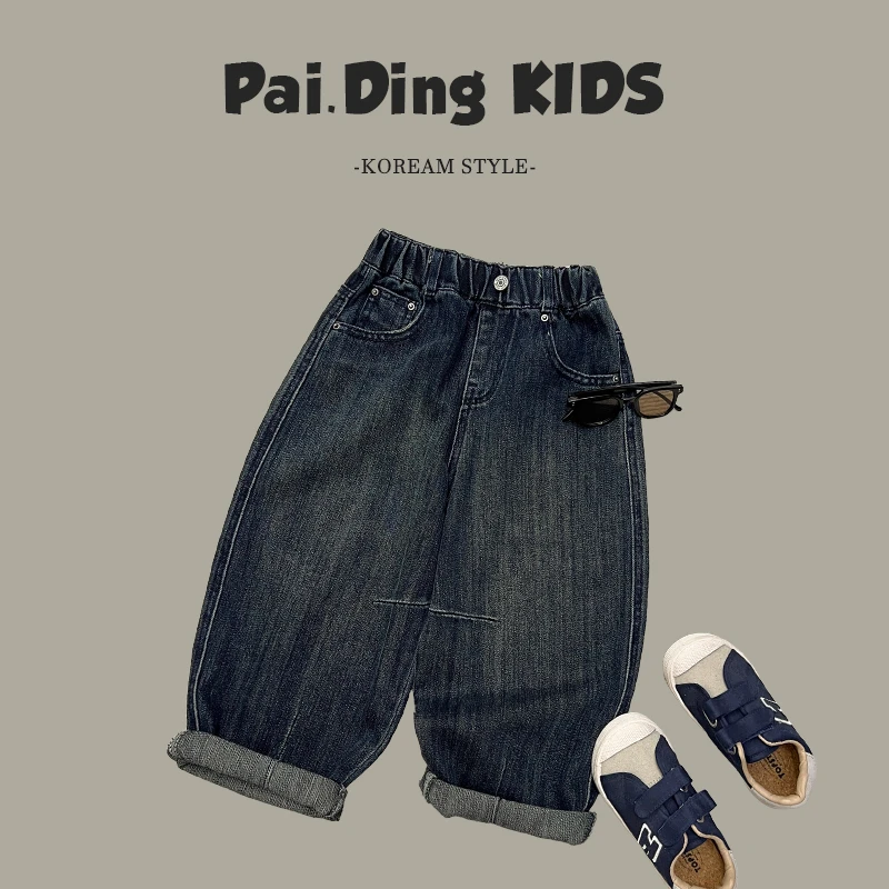 春 秋装儿童韩版潮流贴标设计休闲宽松日常水洗牛仔裤SJ4289-QK1