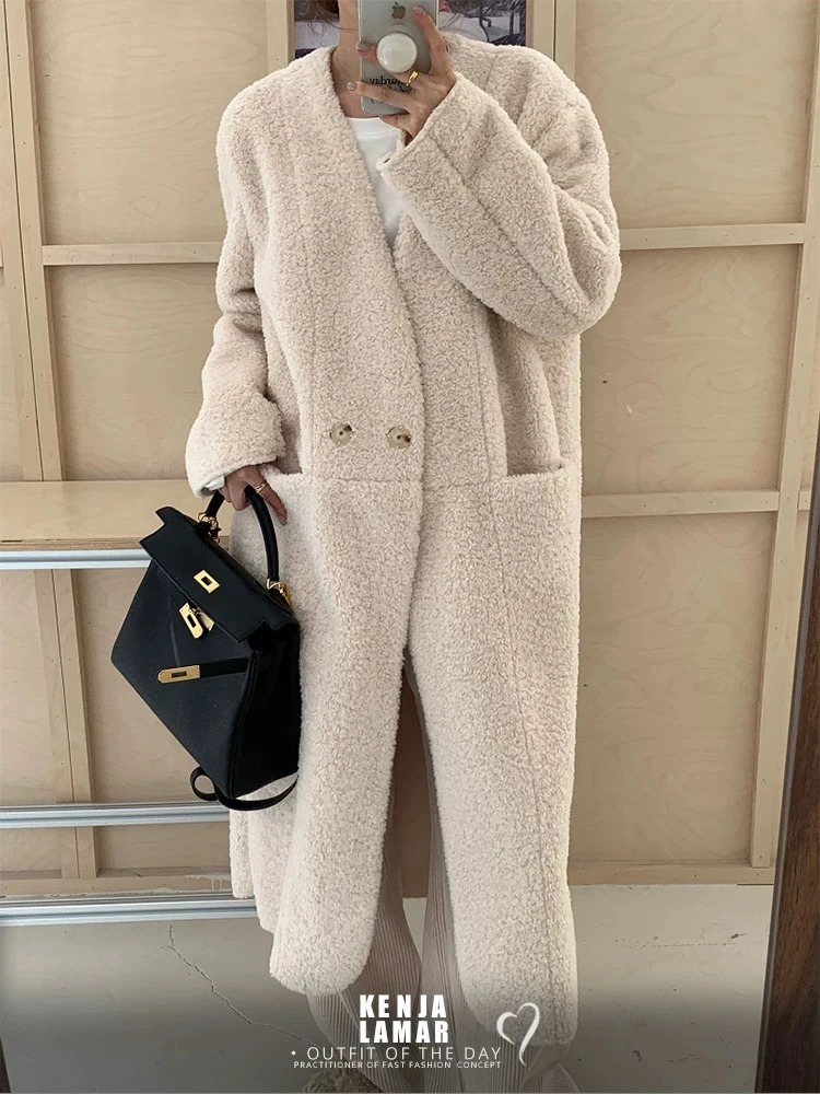 韩版冬季女士女生连帽加厚保暖中长款慵懒风修身过膝外套裤子秋冬