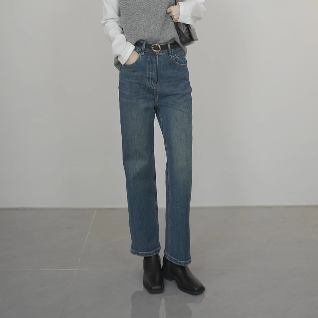 小禾【聪明裤】云柔棉手感软糯酵洗工艺经典蓝烟管裤型牛仔裤