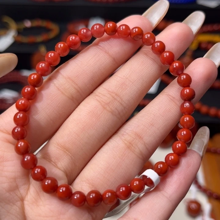 南红玛瑙未镶嵌手链满玫红5mm圆珠手串