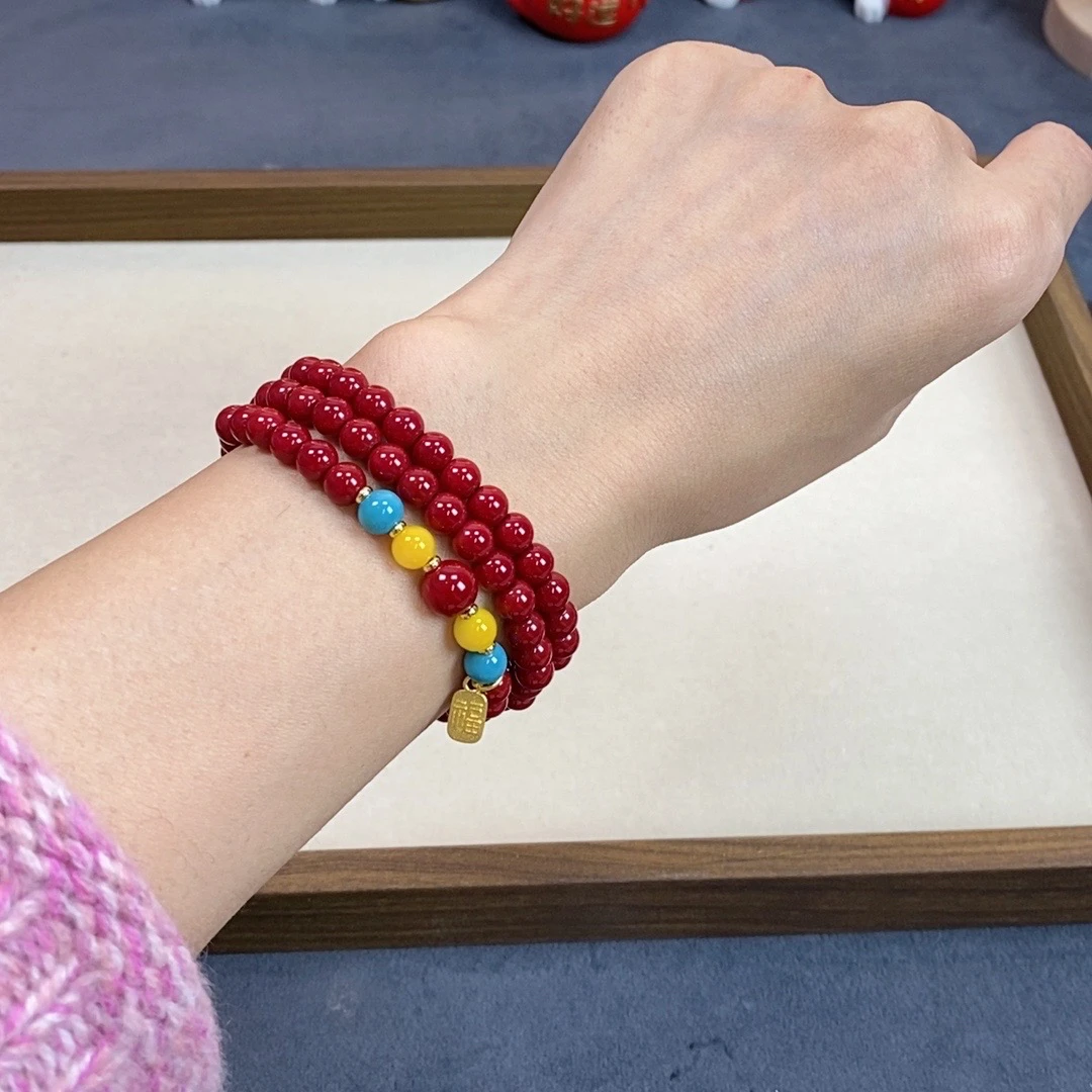 铜合金仿水晶手链 855深瓷红卡6MM福牌百搭三圈手串手链项链女士