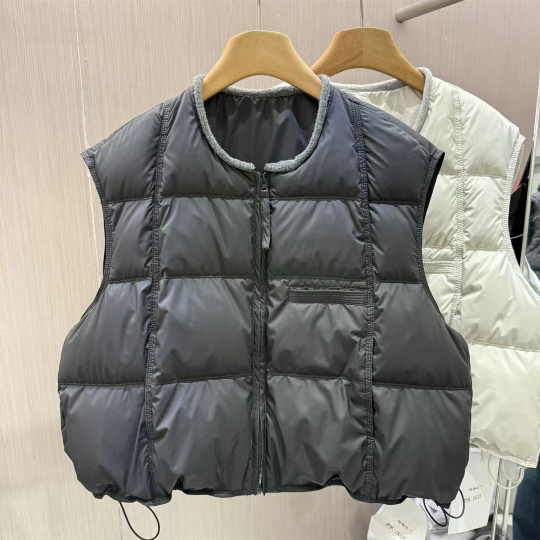 2025冬季新款白鸭绒马甲女短款小个子加厚保暖背心马夹外套上衣