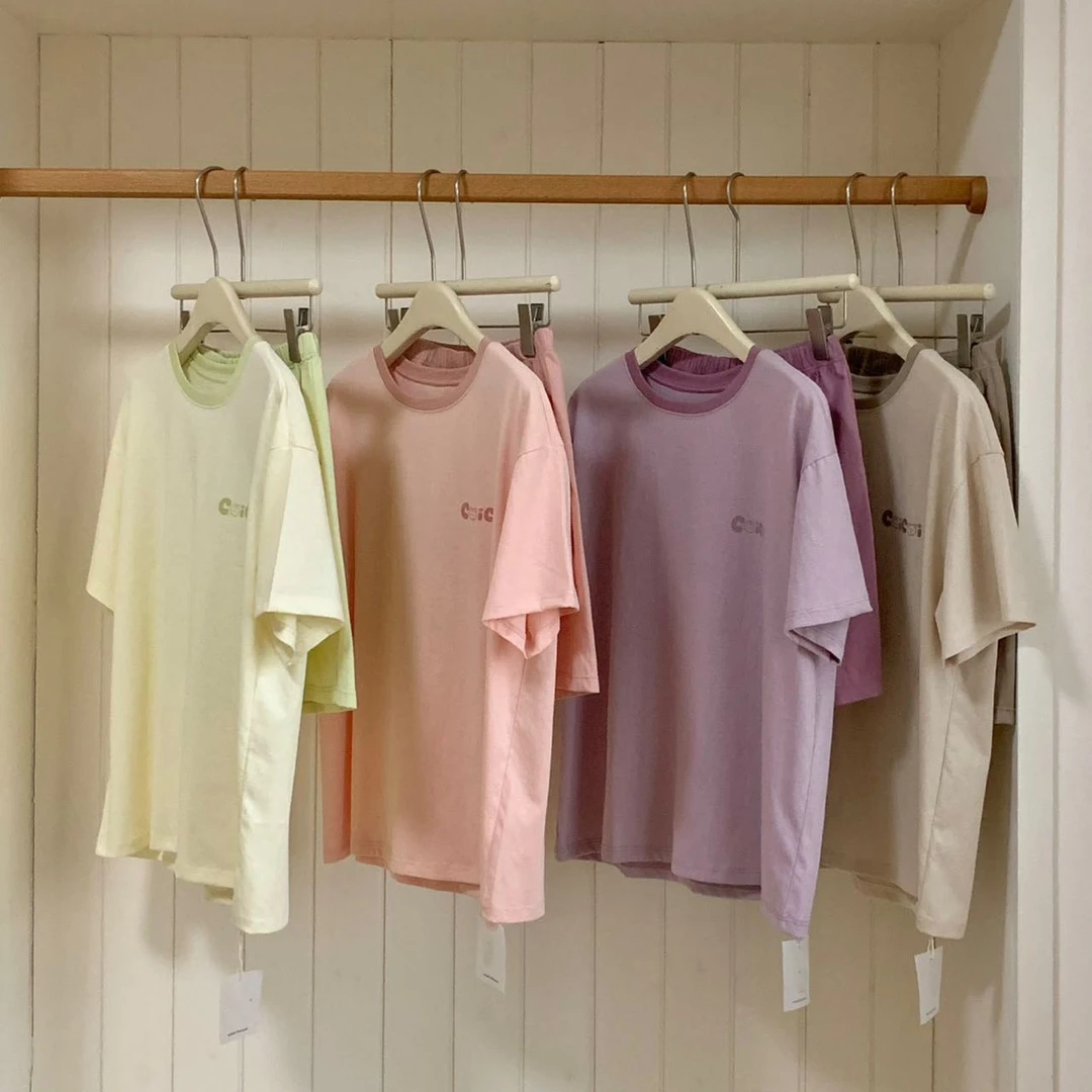 B门店47&9！桃桃乌龙睡衣」云朵 棉撞色圆领短袖短裤家居套装C22442