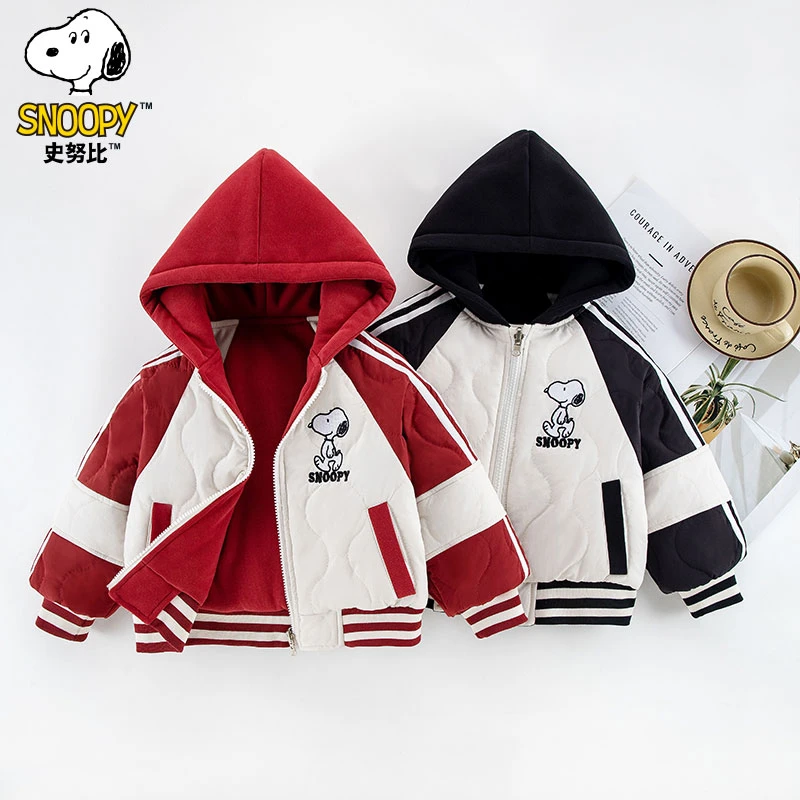 史努比2024冬新款时尚拼接撞色连帽棉服洋气加绒保暖新SZZC151新