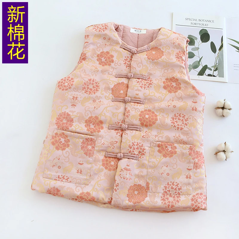 春季中式盘扣棉花马无袖保暖背心纯手工加厚马夹棉衣妈妈装国风