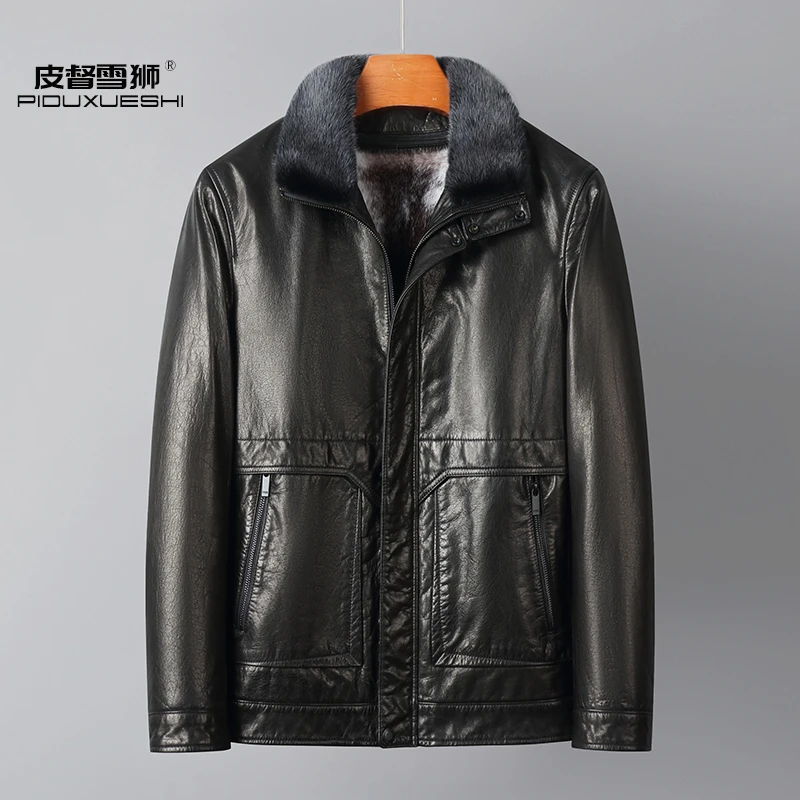 海宁真皮皮衣头层牛皮十字貂内胆男士冬季貂皮大衣2208