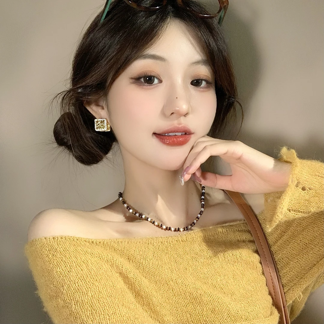 FULL GIRLISH耳环02154金色镂空几何耳钉耳饰