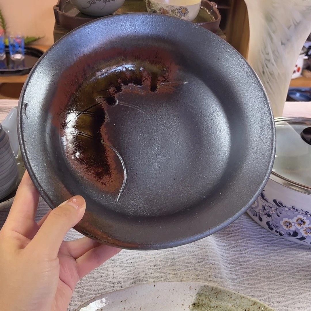 瓷片半右卫门粗陶黑钵子35