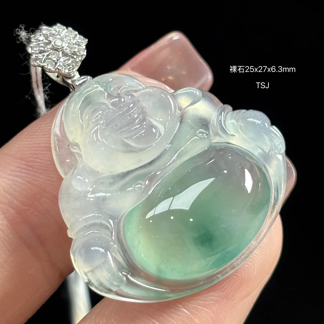 《缅甸翡翠珠宝严选》冰飘绿花佛公吊坠（下单咨询客服）TSJ